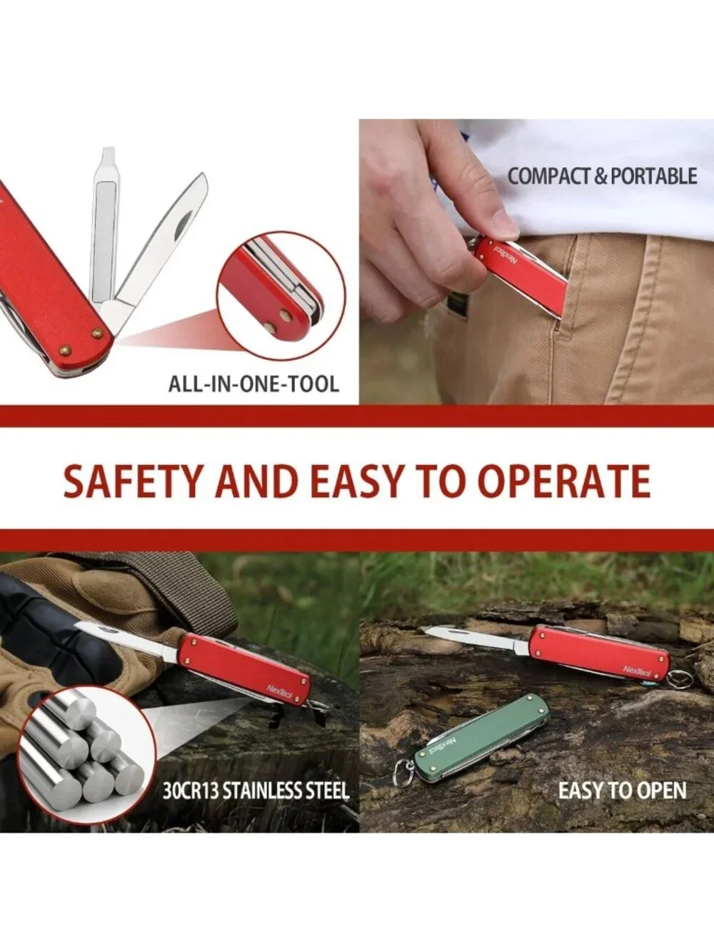 5-in-1 Mini Keychain Multitool Knife with Scissors, Screwdrivers & Nail File